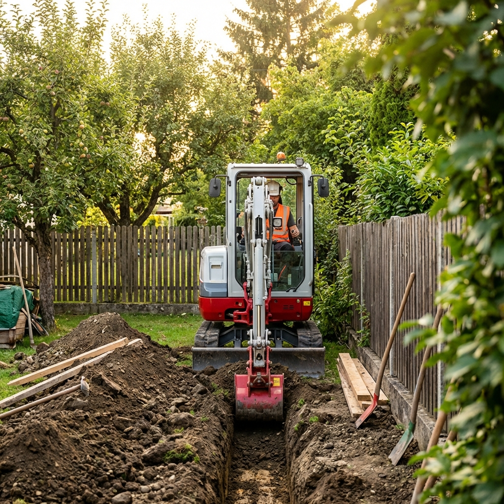 Kleinbagger bei Gartenarbeiten – professionelle Baggerarbeiten für Pool-Aushub